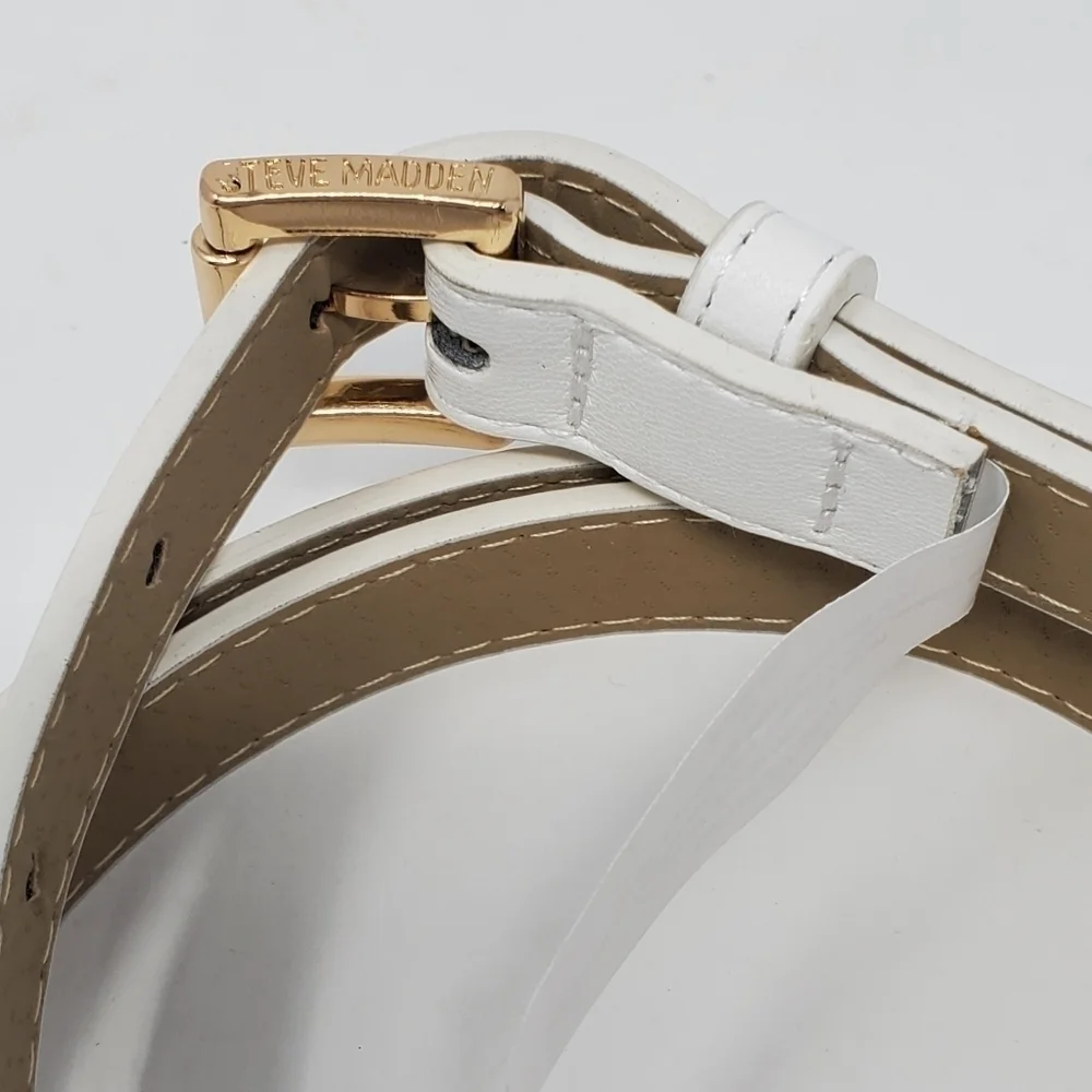 STEVE MADDEN WHITE FAUX LEATHER SKINNY BELT GOLD BUCKLE WOMEN SIZE 2X XXL